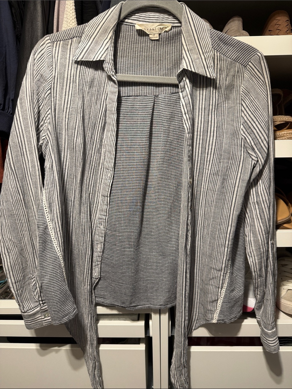 Casual Women Striped Button-Up Shirt - Gray/White